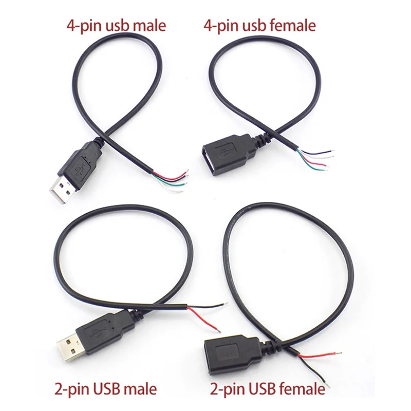 5 Types Wire Micro USB 2.0 Type-C AUX Mono Connector Power Supply Extension Cable Charger Male to Female 2-pin 4-pin Data Line