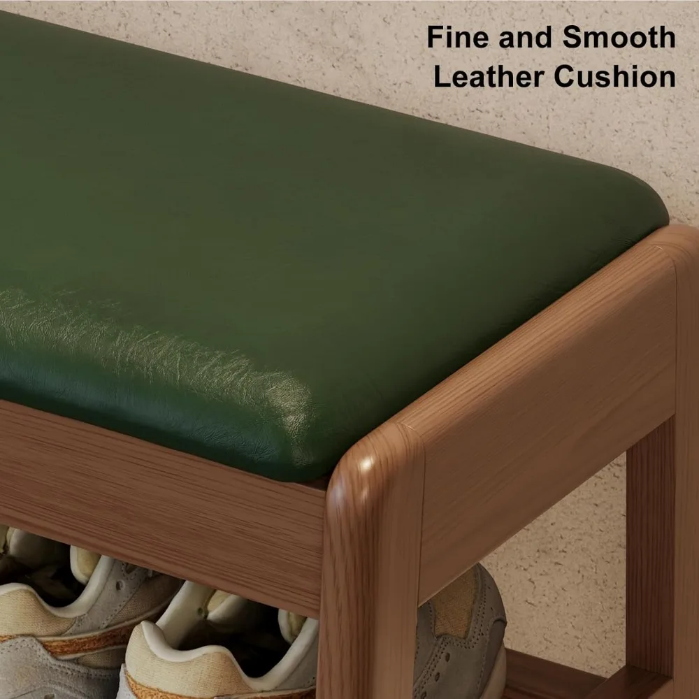 Зеленая кожаная мягкая двухъярусная полка для обуви с откидной крышкой для хранения вещей для прихожей и прихожей (31,5 дюйма)