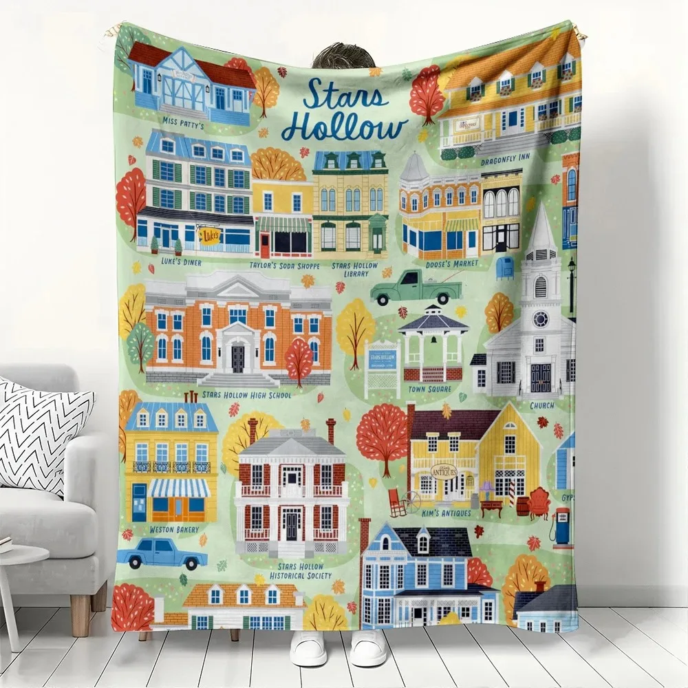 بطانية صوف للخريف المجوفة على شكل نجوم، بطانية رمي مستوحاة من جيلمور للفتيات مع أوراق الخريف المحمولة للنزهات في الفندق