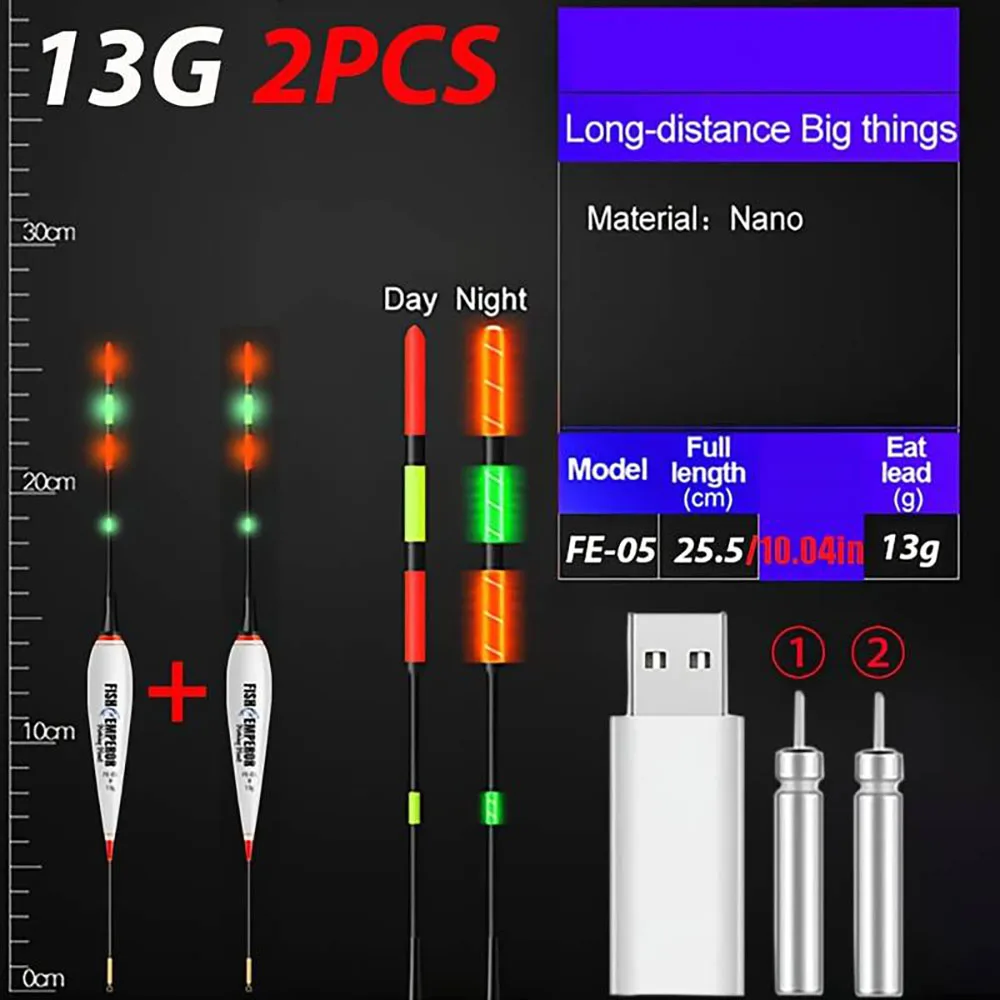 2pcs Fishing Float Set, 3g/5g/7g/10g/13g Led Luminous Float+CR425Charger Battery Night Fishing Tackles 2024 Fishing Gear