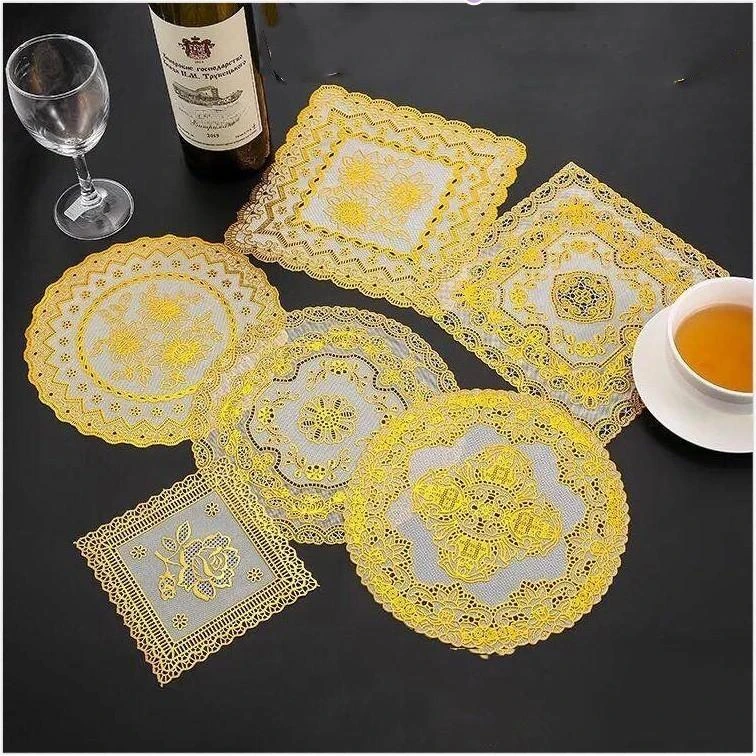 Round Placemats Table Mats PVC Waterproof Teapot Pad Flower Texture Coaster Wear-Resistant Kitchen Tools Hot Stamping Dining Mat