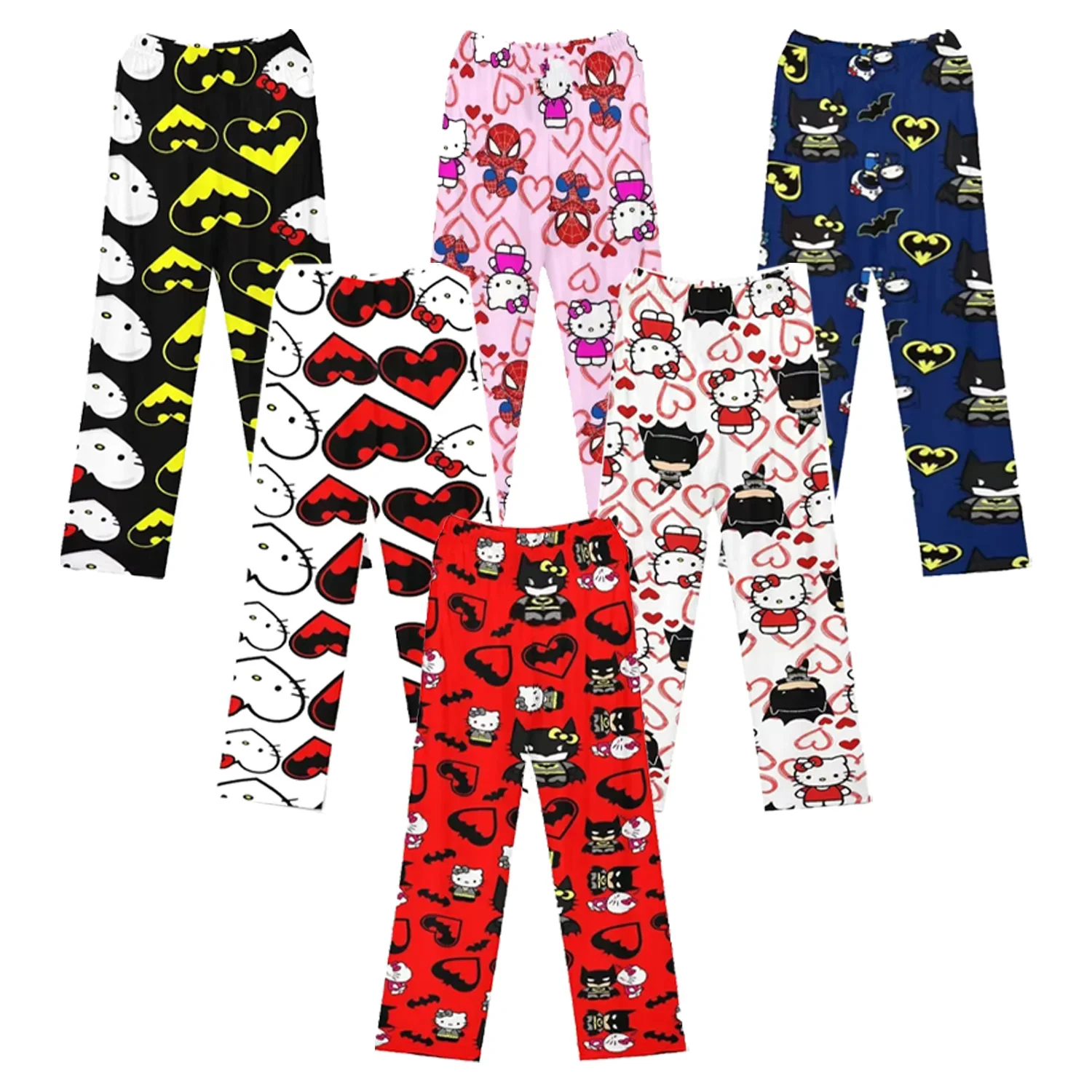 Hello Kitty Cartoon Cotton Sanrio Loose Spider-Man Pajama Pants Batman Anime Animation Home Casual Girl Kawaii Flannel WarmthY2K