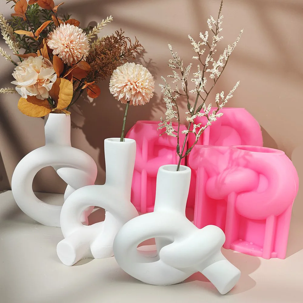 

Три витых вазы, силиконовая форма, узел, полый узкий рот, полая ваза, формы для композиций из сушеных цветов