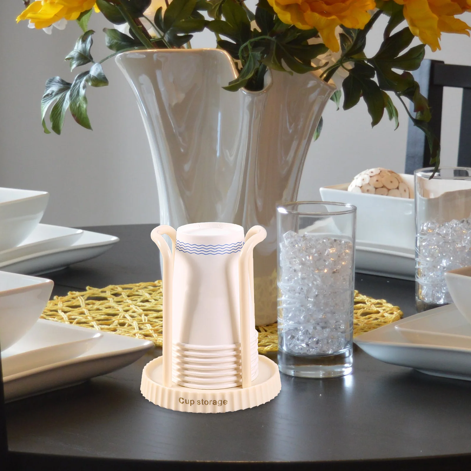

Disposable Paper Cup Holder White Countertop Organizer for Home Bar Cafe Party Events Storage Rack Plastic Cup Dispenser