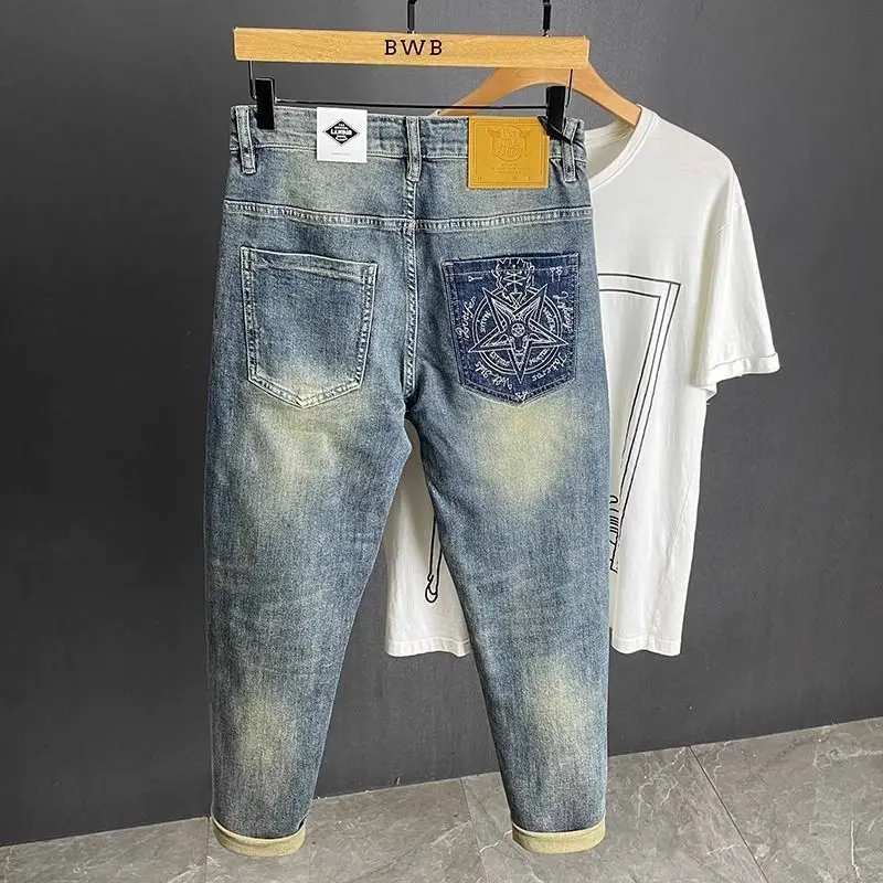 

Korean Climate Lot Pants Trendy Brand High-end Jeans Men's Summer Thin Loose Straight High Street Blue Casual Elastic Man Pants
