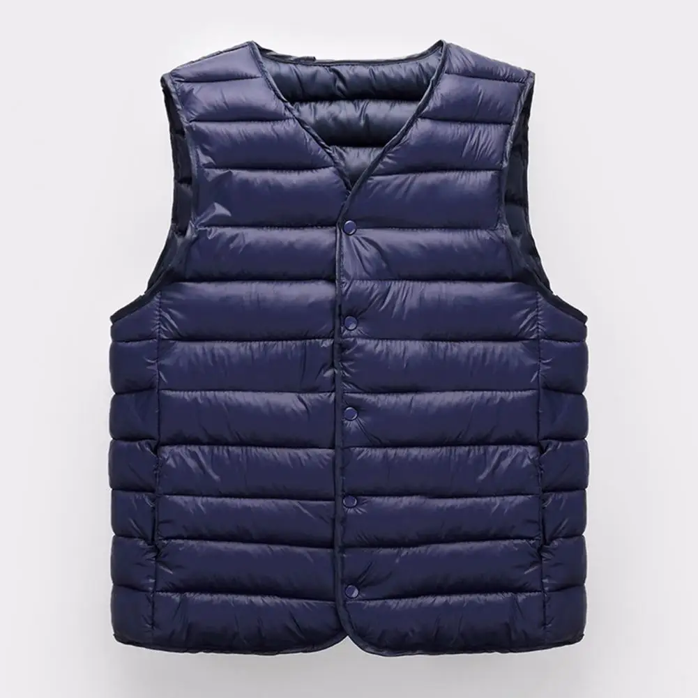 

Men Winter Vest Coat V Neck Padded Thick Solid Color Sleeveless Single-breasted Cardigan Casual Plus Size Warm Windproof Men Wai