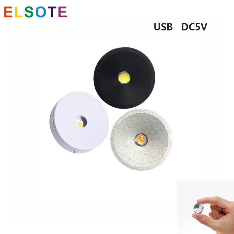 

ELSOTE USB Led Mini Spotlight 5V Ultra Thin Surface Mounted Cabinet Display Showcase Small Lamp Ceiling Light Home Black White