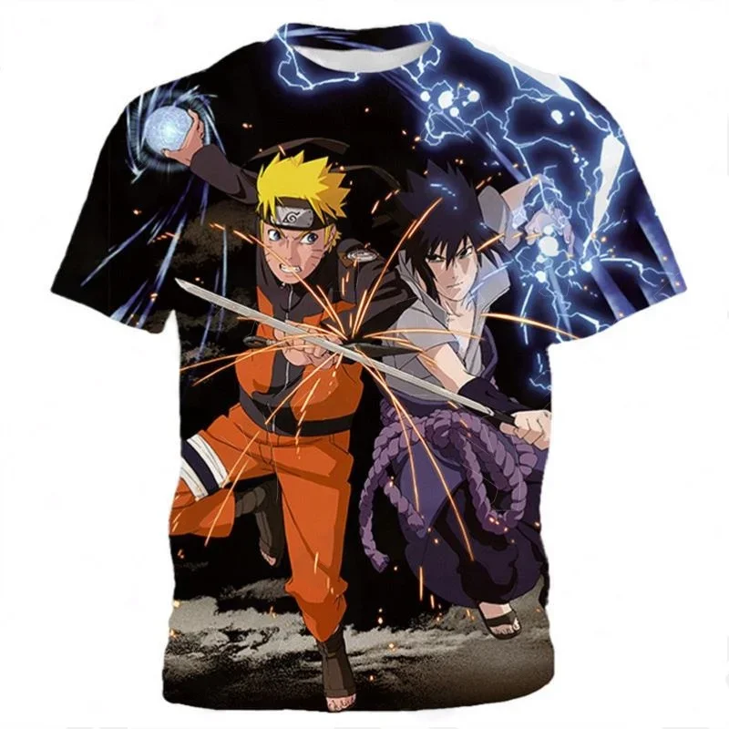 Kinder Anime Naruto Uzumaki Sasuke 3D-T-Shirt mit Volldruck, für Jungen und Mädchen, kurzärmelig, lässig, übergroß, Naruto-Fan – Detail 3