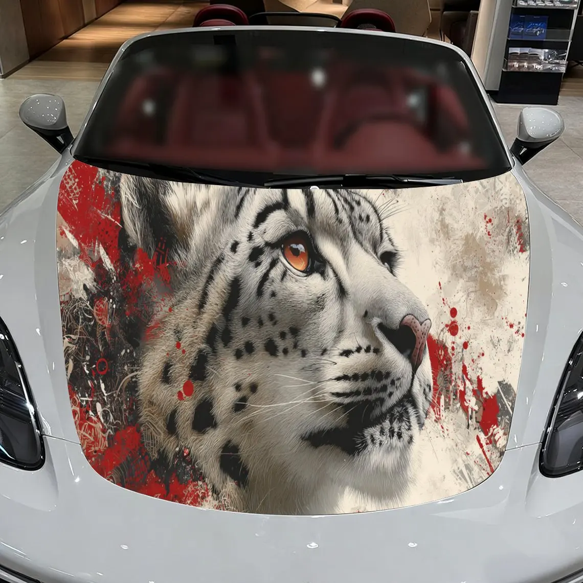 

Striking Red Fiery Leopard Car Hood Stickers - Self-Adhesive, Waterproof and Durable Vinyl Wrap, Decorate And Protect Your Car -