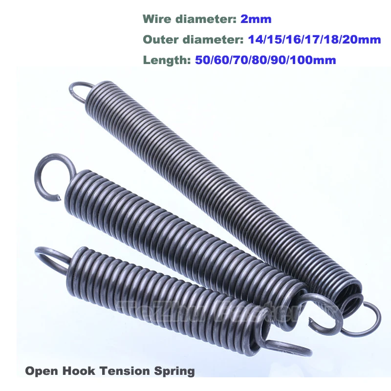 

1/2/3/5Pcs Wire Dia 2mm Tension Spring Steel Coil Extension Springs for Trampoline Door Handles Open Double Hook Length 50~100mm