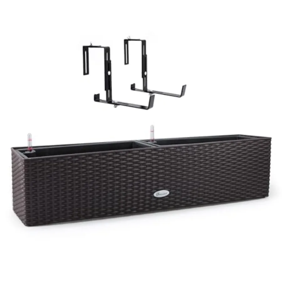 

31.5 Inch Rattan Self-Watering Planter for Indoor Outdoor Use, Thickened Brown Rail Flower Pot with Water Level Indicator Brack