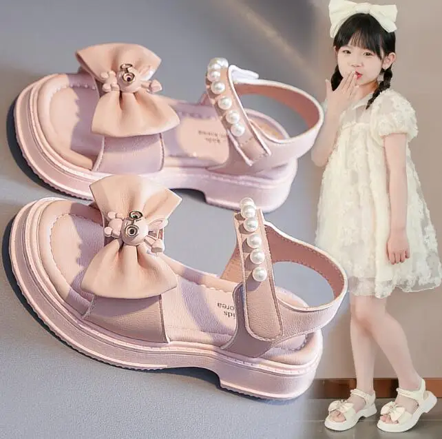 

Summer Baby Girls Sandals Children Casual Shoes Bowtie Princess Leather Shoes Anti Slip Soft Sole Toddler Kids Beach Sandals