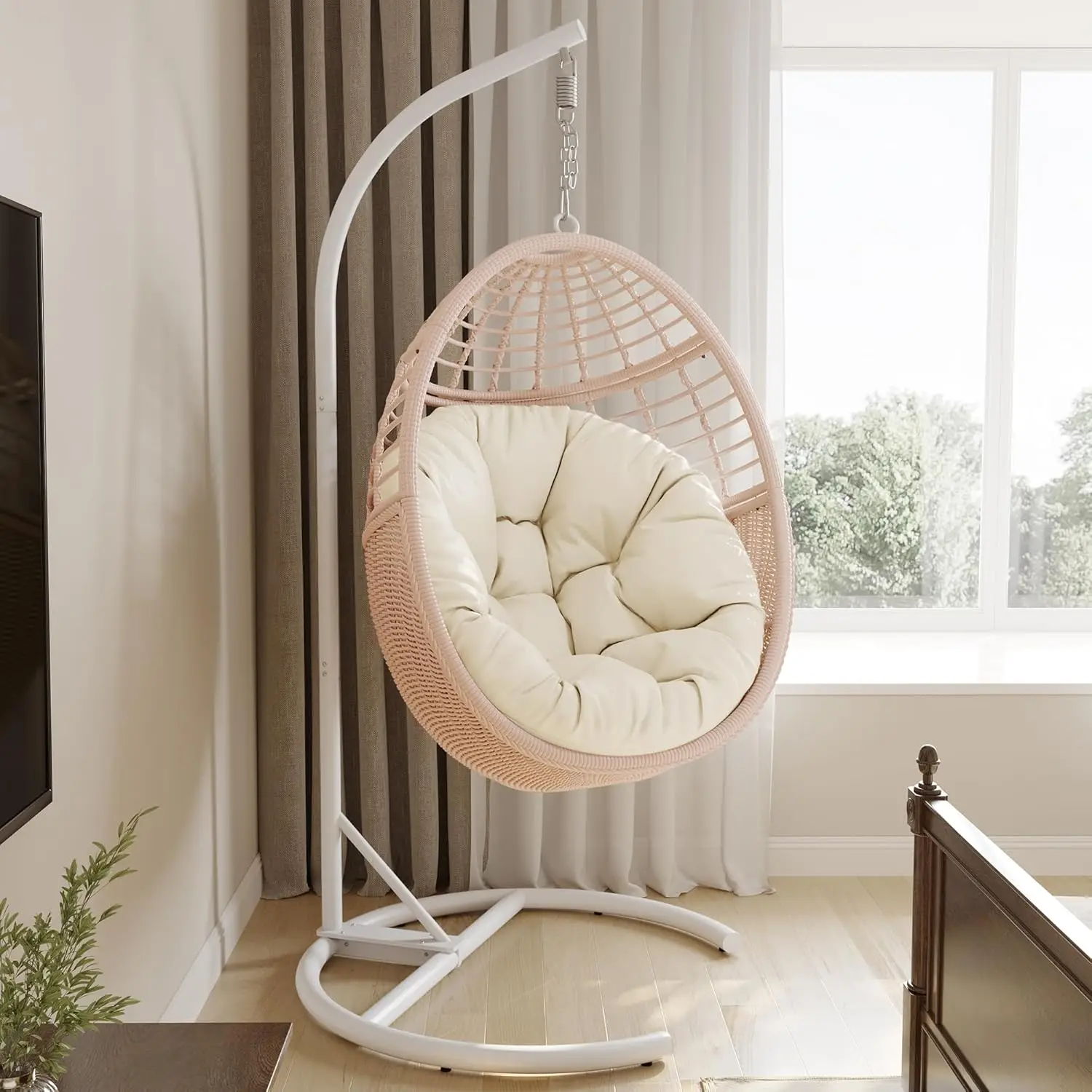 Twt Egg Swing Chair With Stand Rattan Wicker Hanging Egg Chair For Indoor Outdoor Bedroom Backyard Hammock Egg Chair With Metal