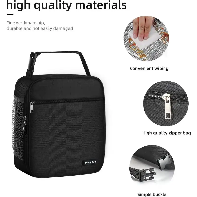 Lunch bag for men women Large capacity Reusable Lunch bags Insulated(Black)