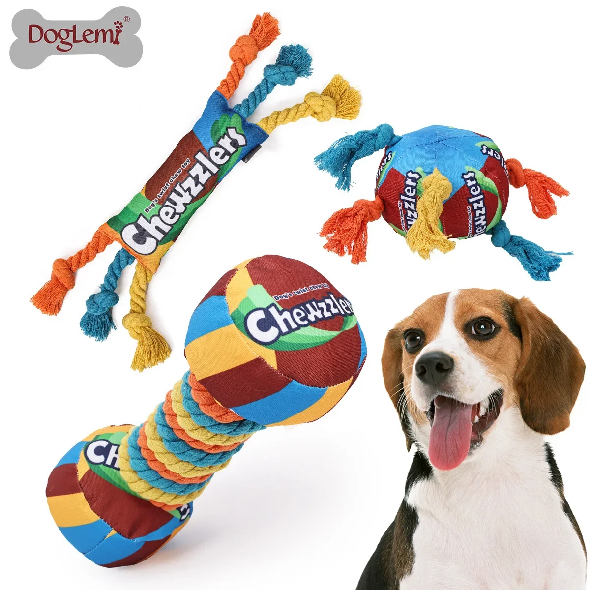 Pet Toys, Rainbow Candy Design Dog Toys, Tooth Grind Resistant Plush Sound Making Toys With Squeak Noise, Chews Rope Tug-wadded