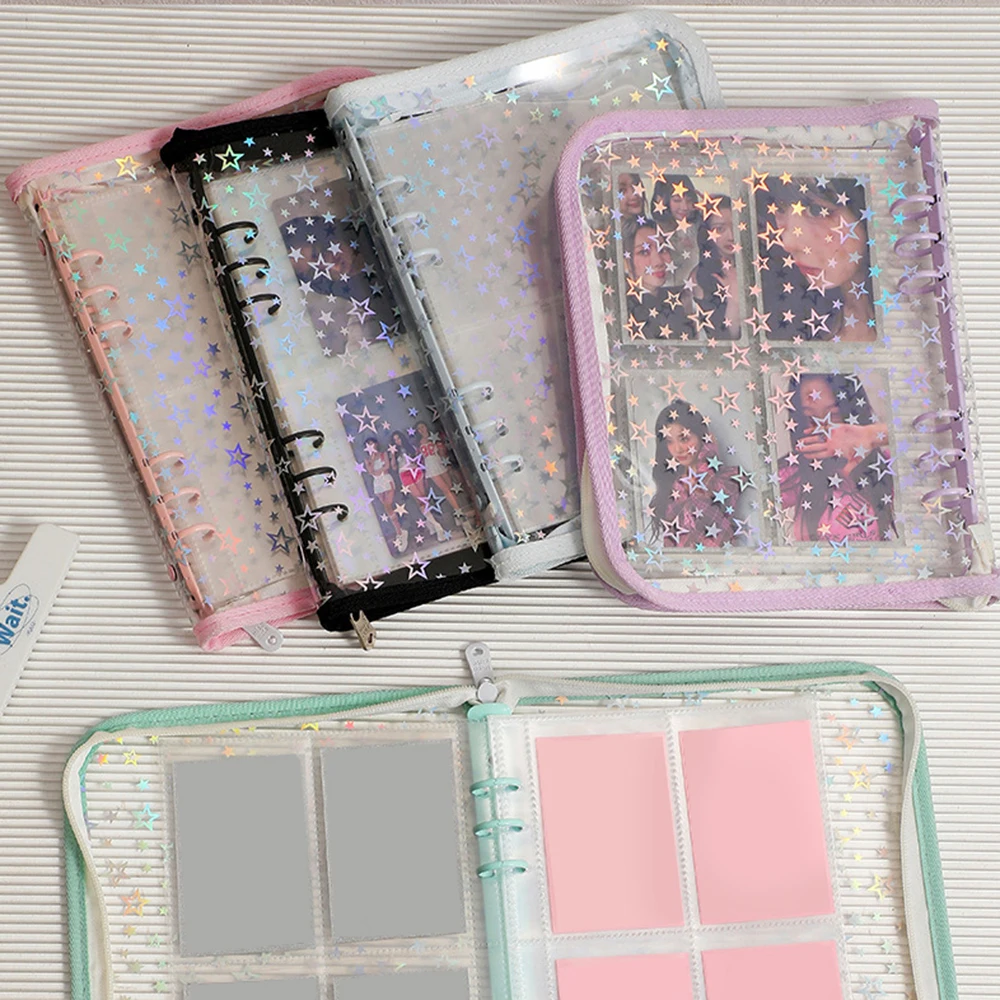 A5 Binder Cover 6-Hole Photo Storage Book Notebook Album Shell Cover Photo Card Collection Book Laser Album Folder Transparent