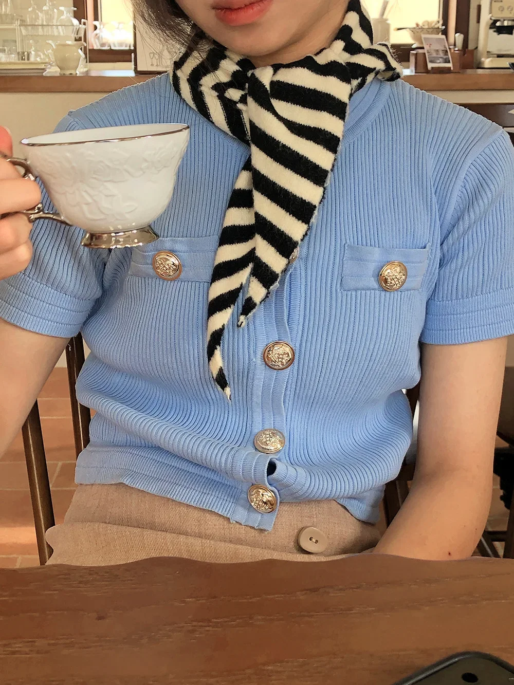 Autumn Winter Black Apricot Striped Wool Knitted Triangle Scarf Small Versatile Warm Korean Triangle Scarf