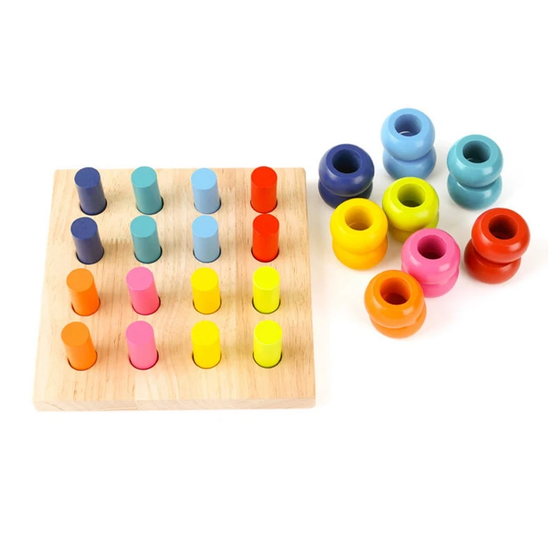 Wooden Color Sorting Stacking Rings Board Educational Learning Counting Toys Puzzle Games For Preschool Kids Toddlers