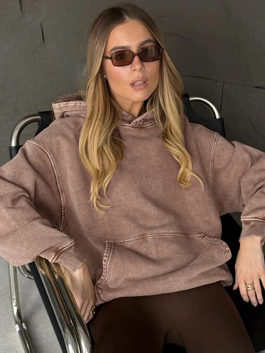 Wolfeel Women's Hooded Sweatshirt Set Long Sleeved Pullover Hooded Sweatshirt Loose Fit Casual Spring and Autumn Sportswear