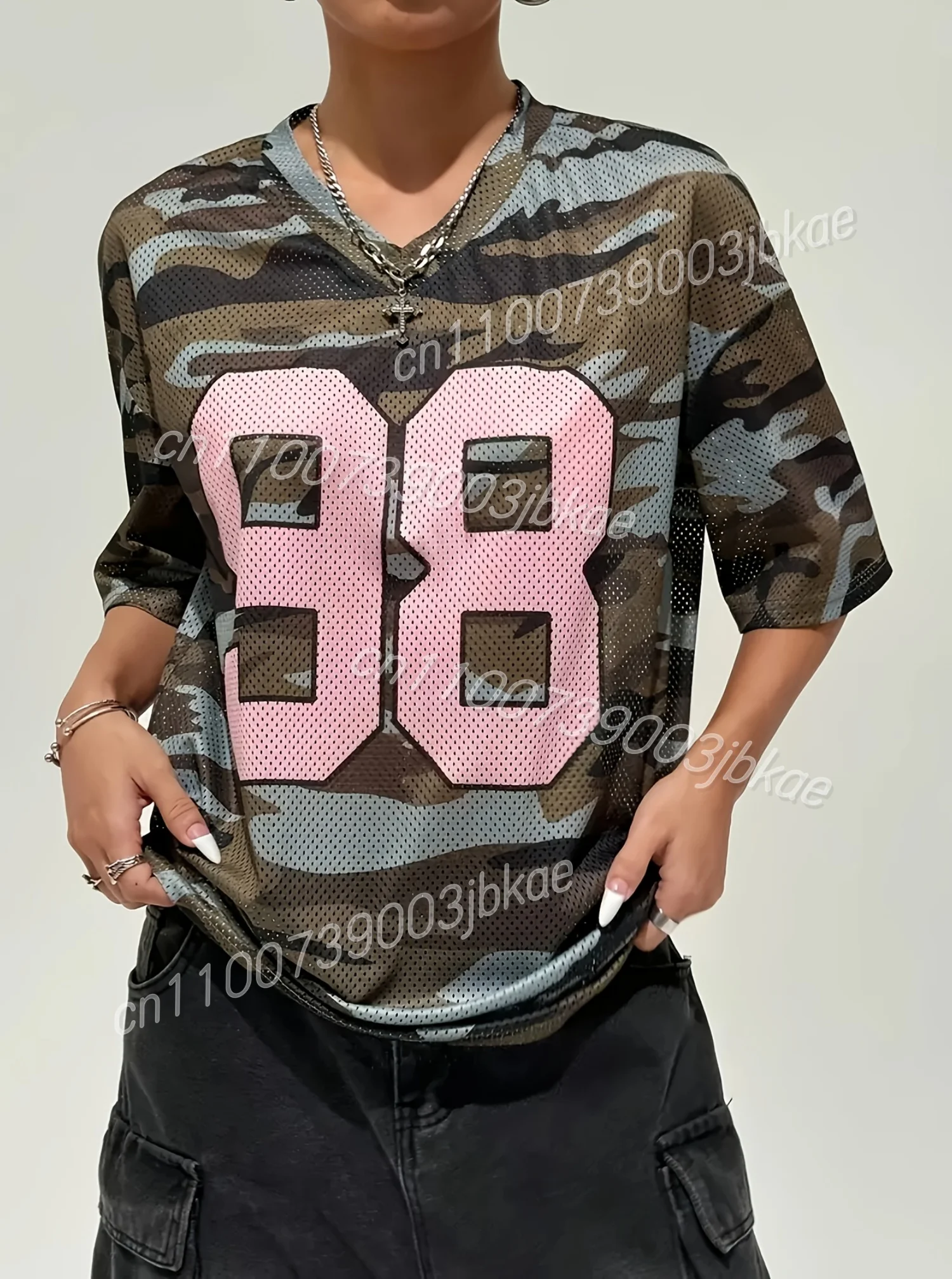 

Лето No 98 с принтом, пляжная женская футболка большого размера с короткими рукавами, дышащая летняя футболка с v-образным вырезом и номером для серфинга, повседневные футболки