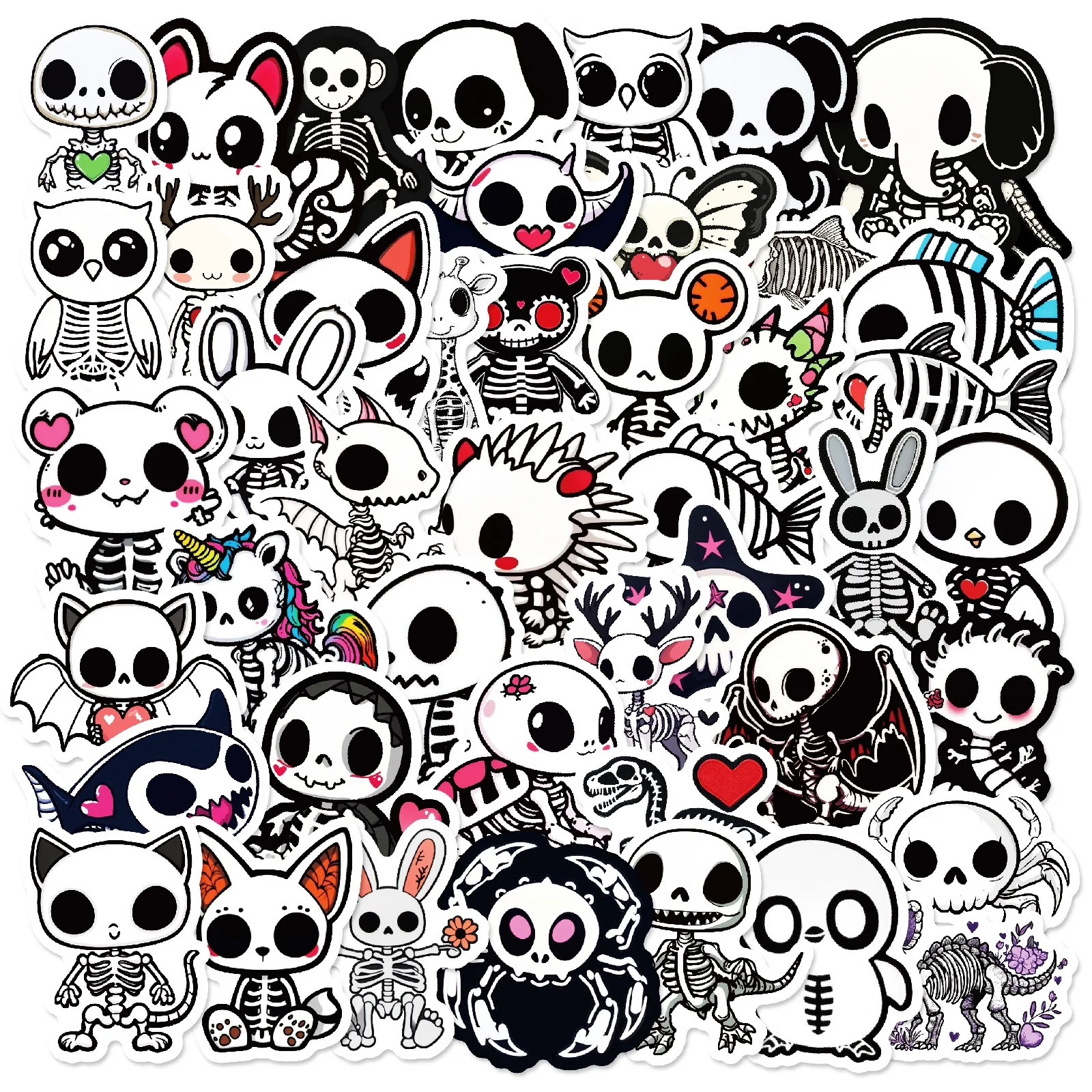 10/50pcs Cute Funny Animals Skeleton Skull Stickers DIY Kids Scrapbook Stationery Suitcase Water Bottle Phone Laptop Sticker Toy