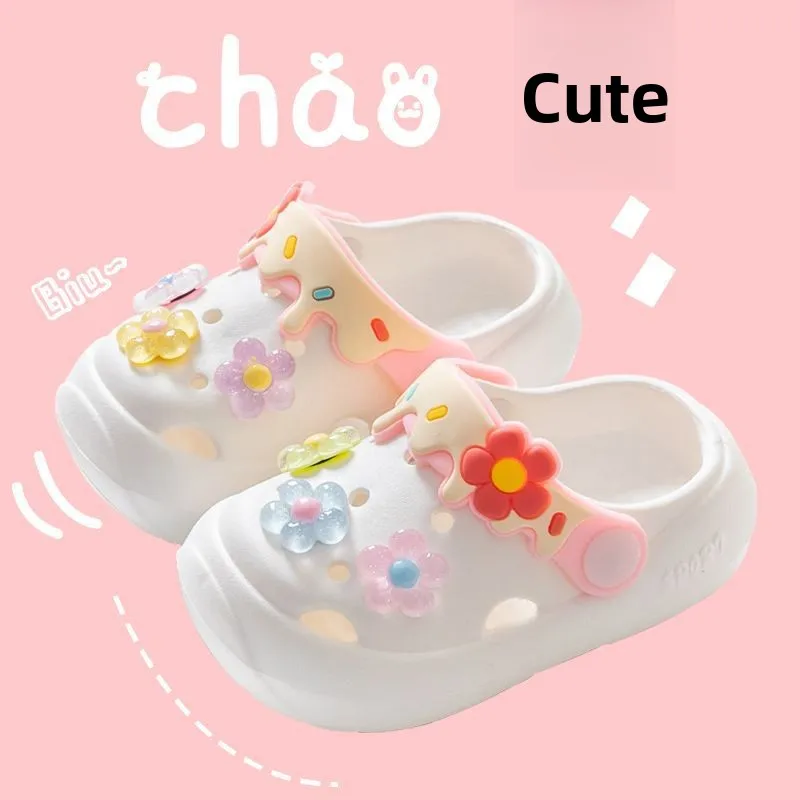 

Summer Childrens Slippers Baby New Cute Flowers Soft Sole Sandals Indoor Soft Anti Slip Girl Sandals Hole Shoes Kids Beach Shoes