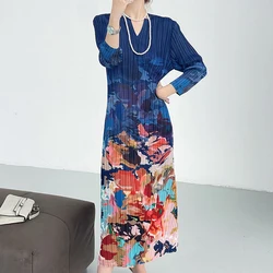 2024 Spring/Summer New High end Oil Painting Print V-neck Slim Fit Dress  vestidos  long dress  boho dress