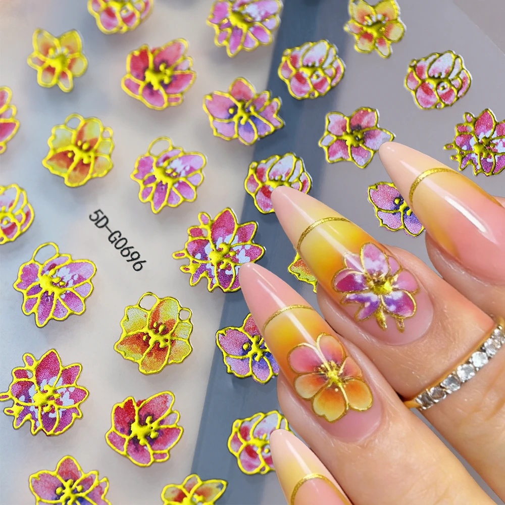 

1 шт. 5D роскошные цветные наклейки для ногтей с цветочным узором, бронзирующие, самоклеящиеся, с мерцающим металлическим эффектом, аксессуар для маникюра