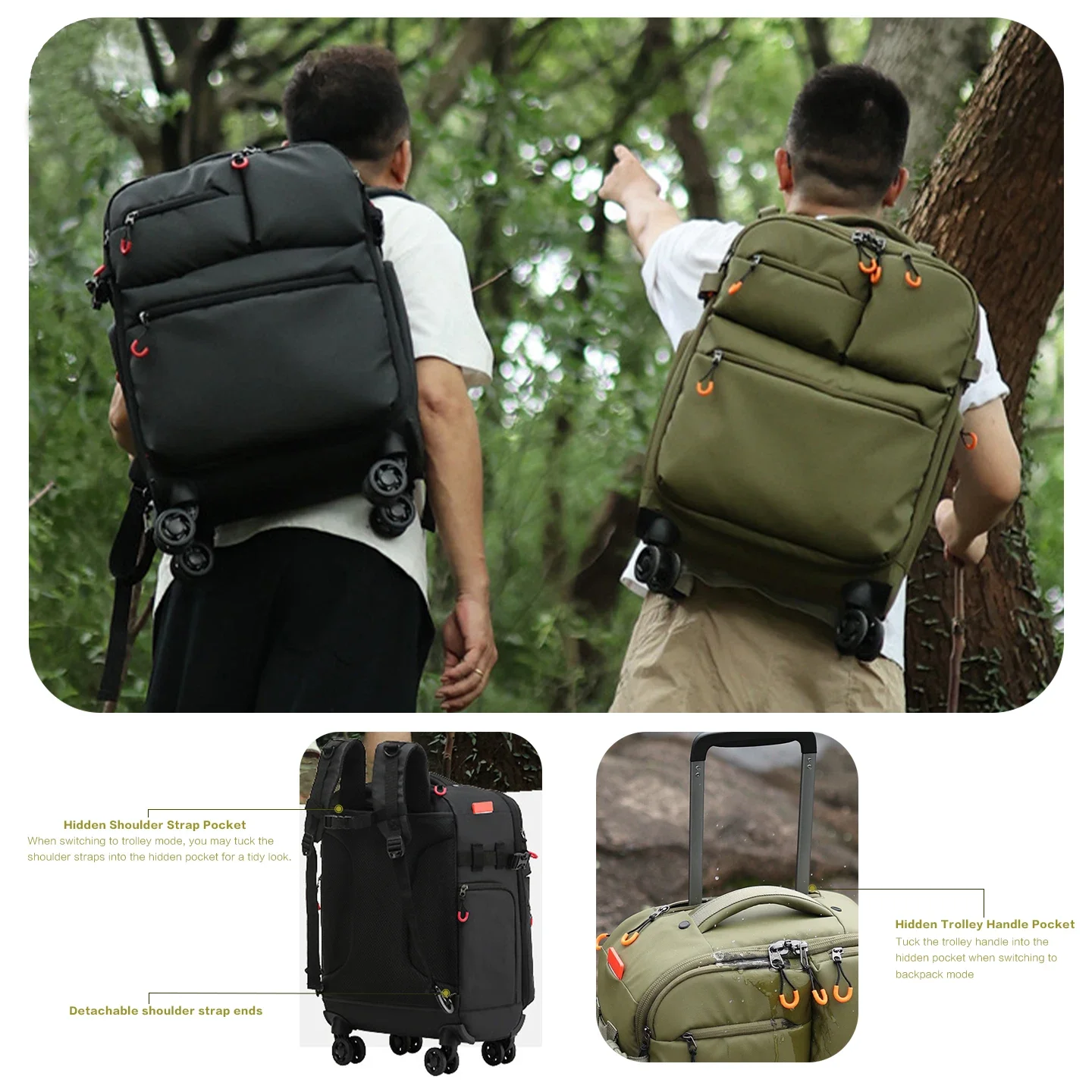 Wheeled Trolley Backpack Large Capacity Carry On Travel Luggage Storage Bag Soft Cloth Rolling Suitcase Business Commute Univers