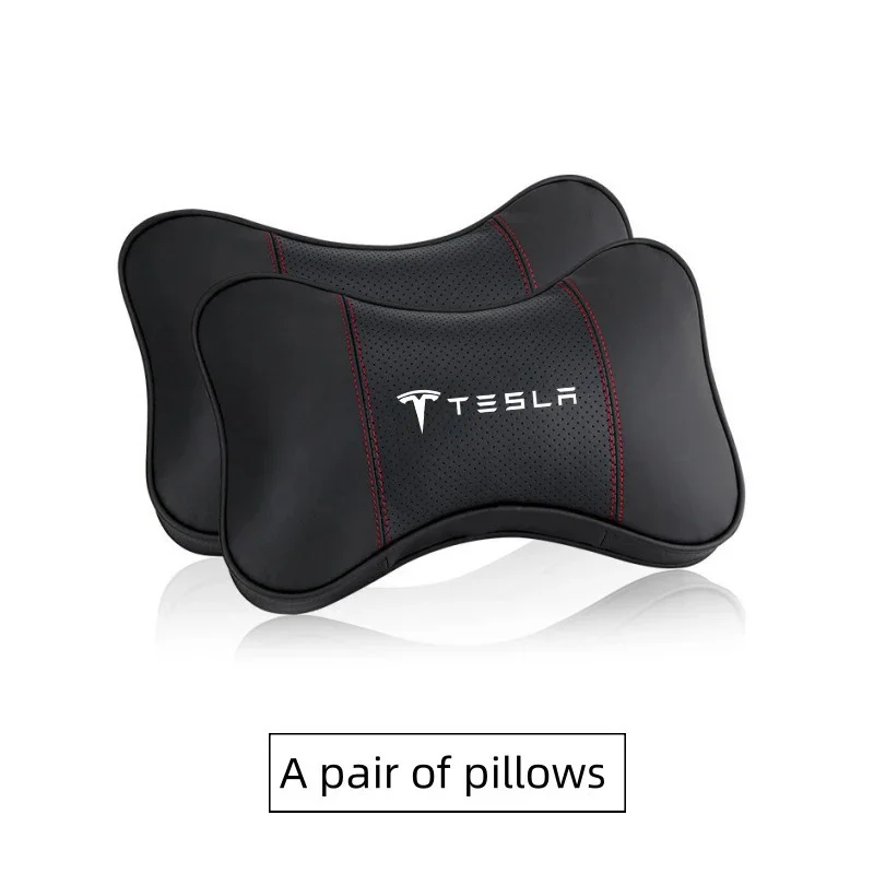 Leather Car Headrest Neck Pillow Seatbelt Shoulder Pad Interior Accessories For Tesla Model 3 Model S X Model Y Roadster SpaceX