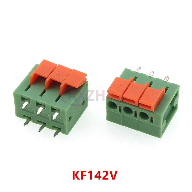 10Pcs 5.08mm Pitch KF142V KF142R Push-in Spring Screwless Terminal Block Straight/Bent Foot 2/3/4/5P PCB Connector