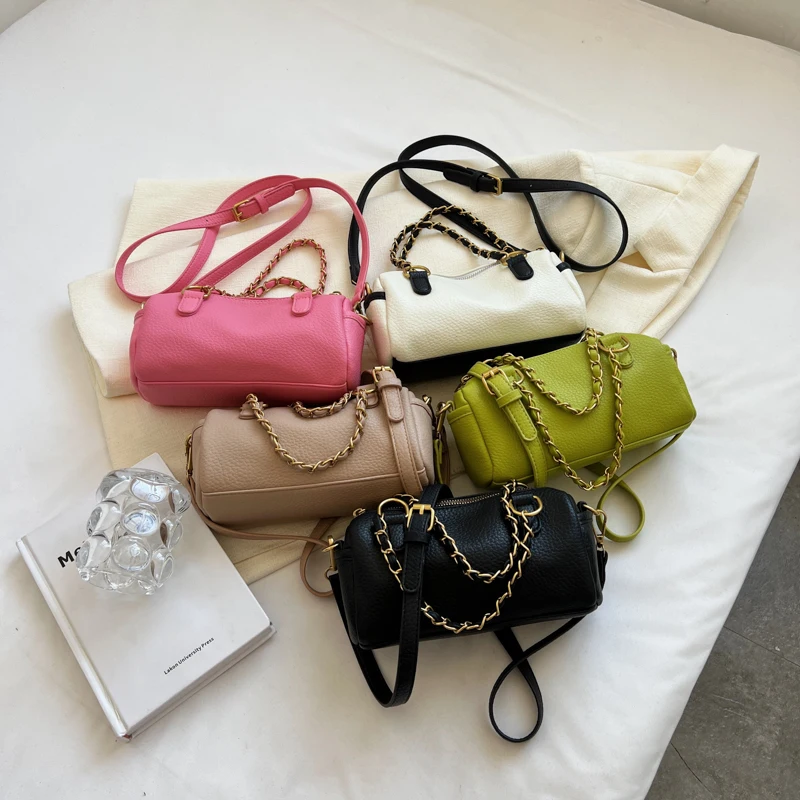 LEFTSIDE Pu Leather Shoulder Bags for Women 2024 Y2K Korean Fashion Handbags and Purses Small Chain Green Bucket Crossbody Bag