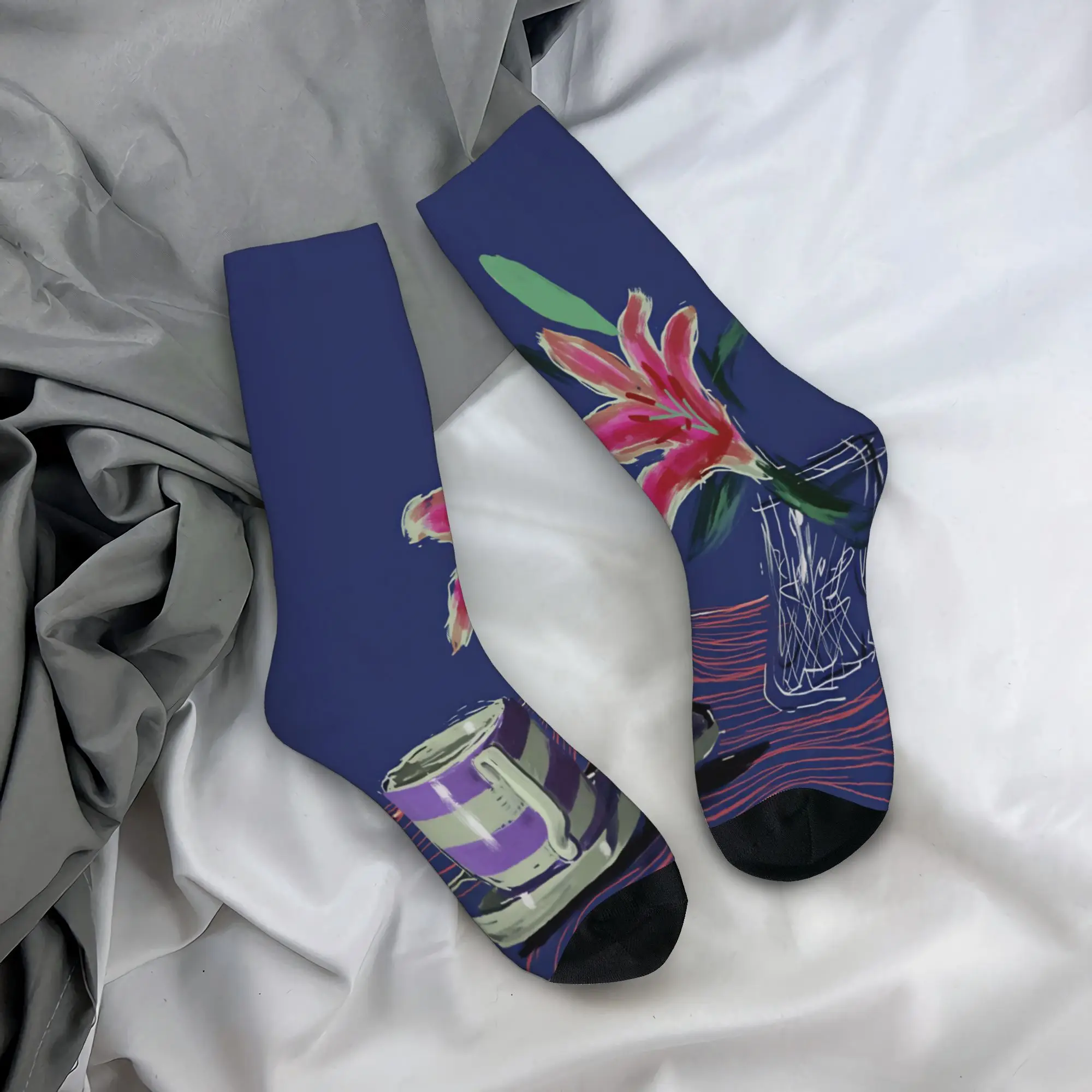 Flower and Coffee Poster Socks Winter  Stockings Harajuku Adults Men Breathable Socks Design Running Anti Skid Socks