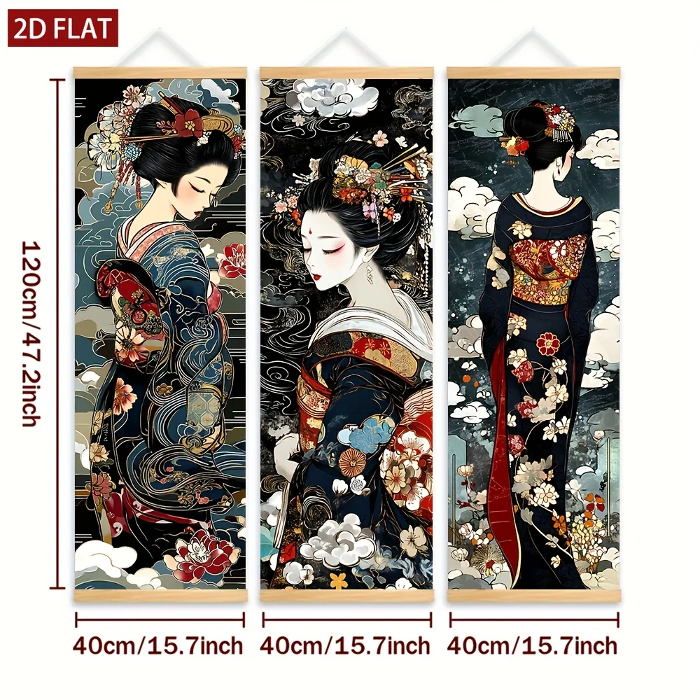 VIKAMA Japanese Ink Red Sun Warrior Scroll Tapestry, HD Fade Resistant Wall Hanging Scroll Art, Samurai Decor
