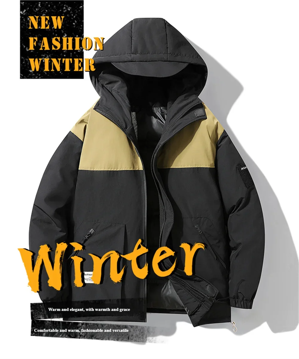 

Men's Winter Coat 2025: Men's Winter Coat with Hood, Cotton Clothing, 8XL Large Size Windproof Jacket, with Zipper Pockets