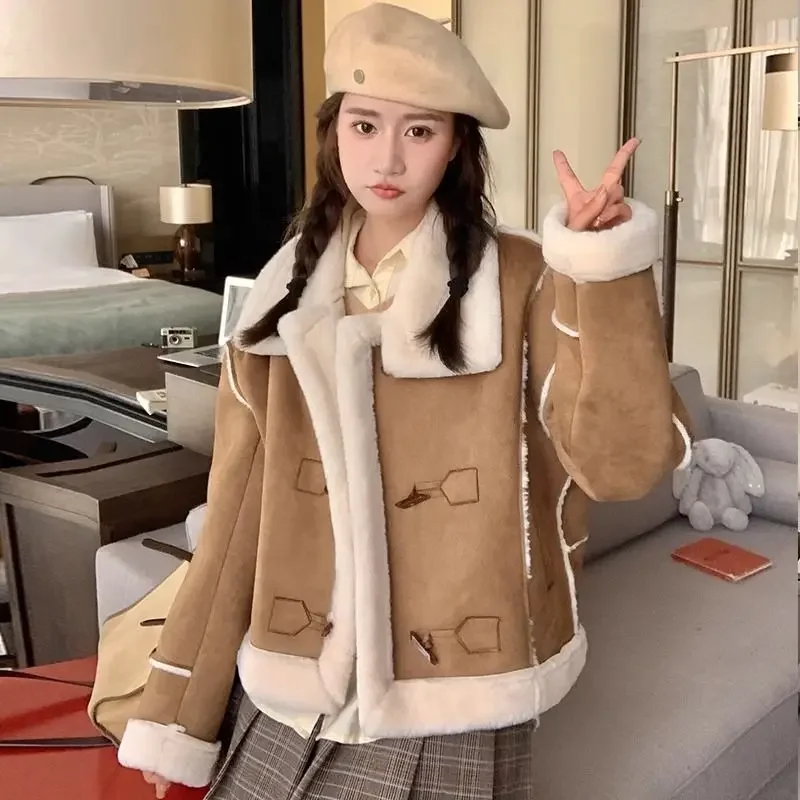

Short Motorcycle Fur Integrated Lamb Coat Fur New Thick Korean Version Coat