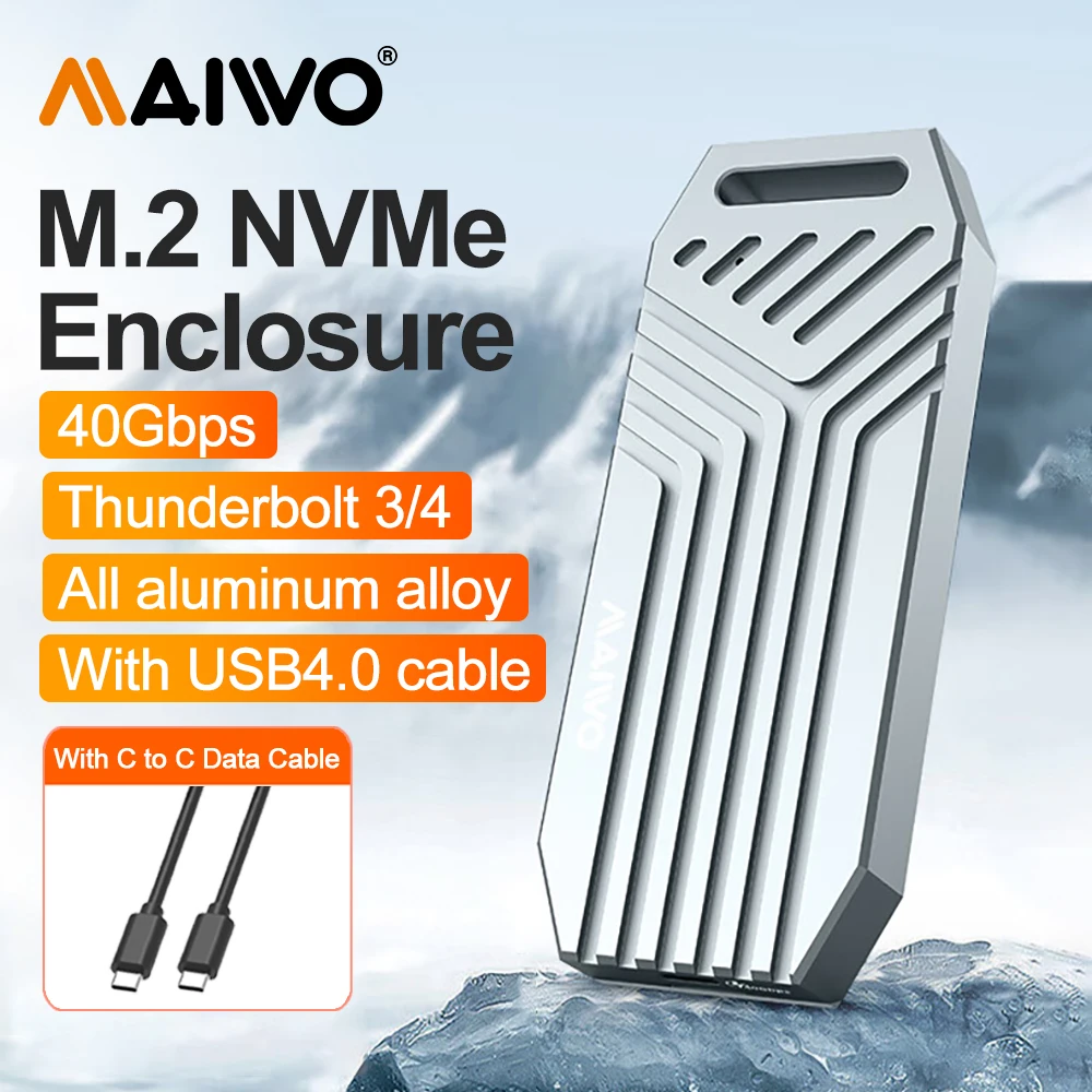 MAIWO 40Gbps NVMe M.2 SSD-behuizing USB4 aluminium M2 externe behuizing compatibel met 8Tb Thunderbolt 4/3 Type-C NVME M.2 SSD-behuizing