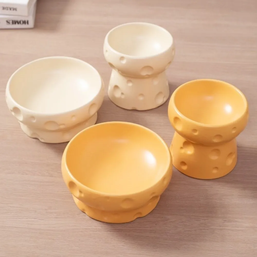 Large Diameter Elevated Cat Bowl Cheese Shape Anti-spill Neck Protection Bowl Anti-knock Anti-choke Water Bowl