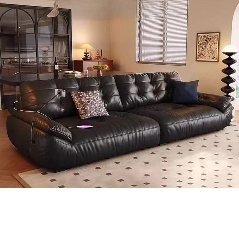 Space cloud sofa high-end leather art multi-functional super soft sofa light luxury black cloud leather sofa