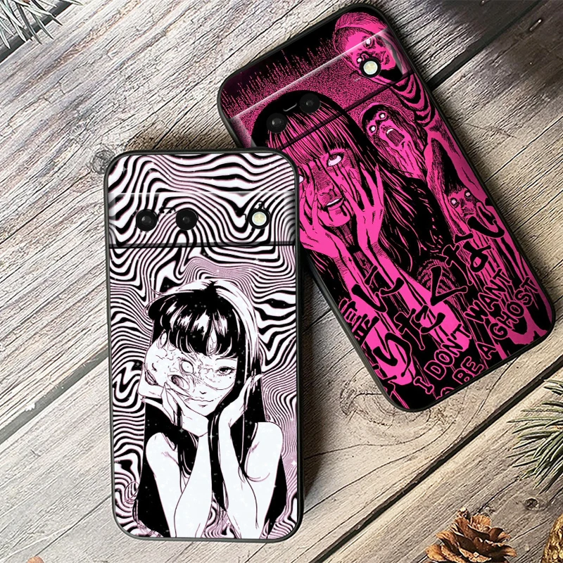 Anime Junji Ito Girl Tomie For Google Pixel 9 8 7A 7 6A 6 5A 5 4 4A XL 5G Black Silicon Shockproof Shell TPU Phone Case