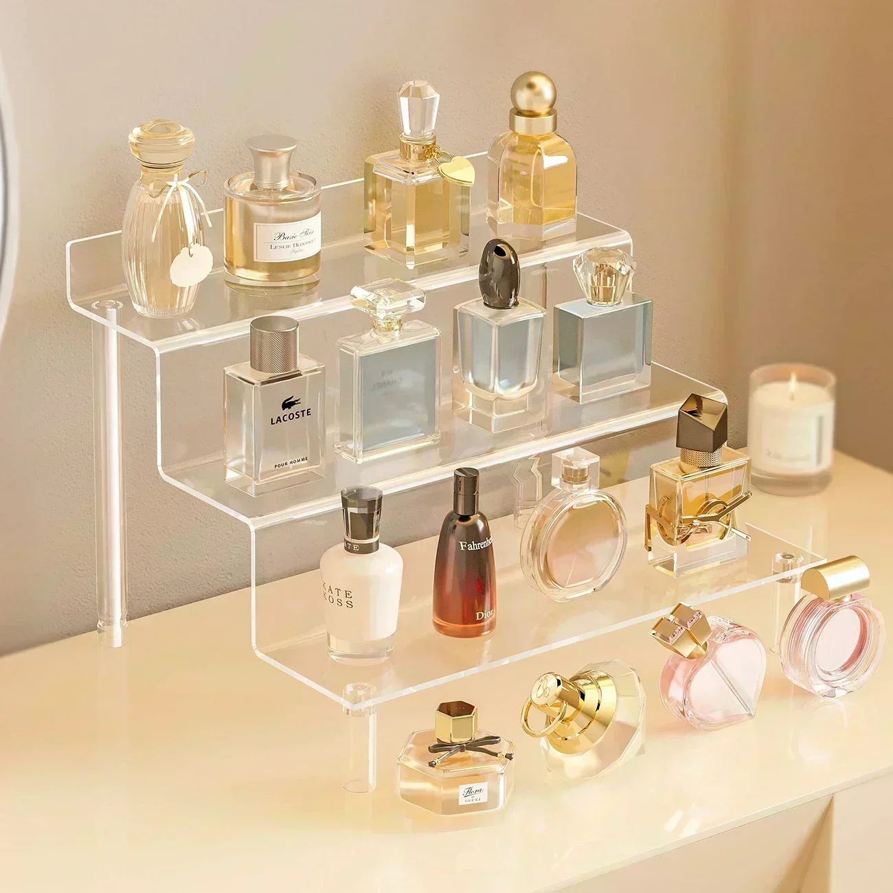 1-4 Tier Acrylic Display Stand Clear Display Riser Rack for Cupcake Perfume Doll Décor Organizer Amiibo Funko POP Figures DC05