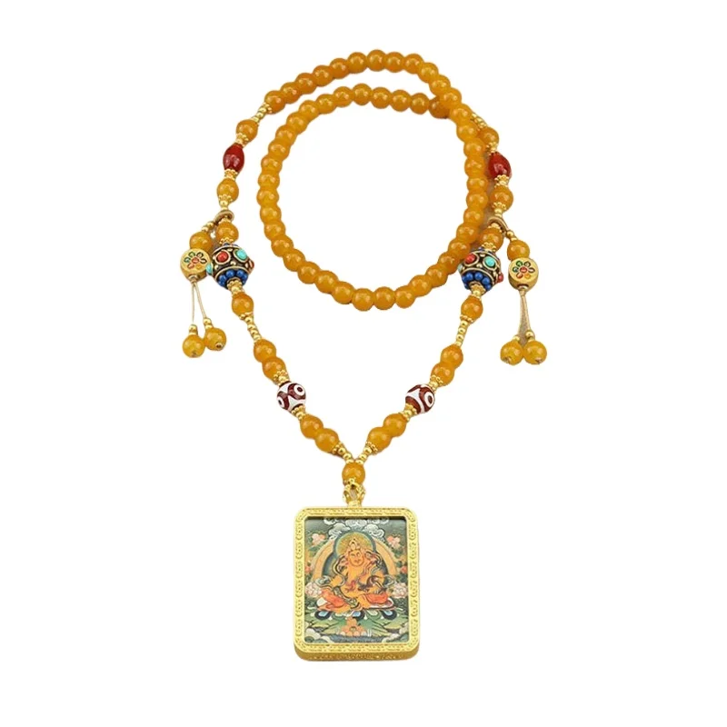 Tangka Pullover Kette Auspicious Muster Legierung Gelbe Perlenkette Männer Frauen Personalisierte Mode Halsketten Schmuck – Detail 4