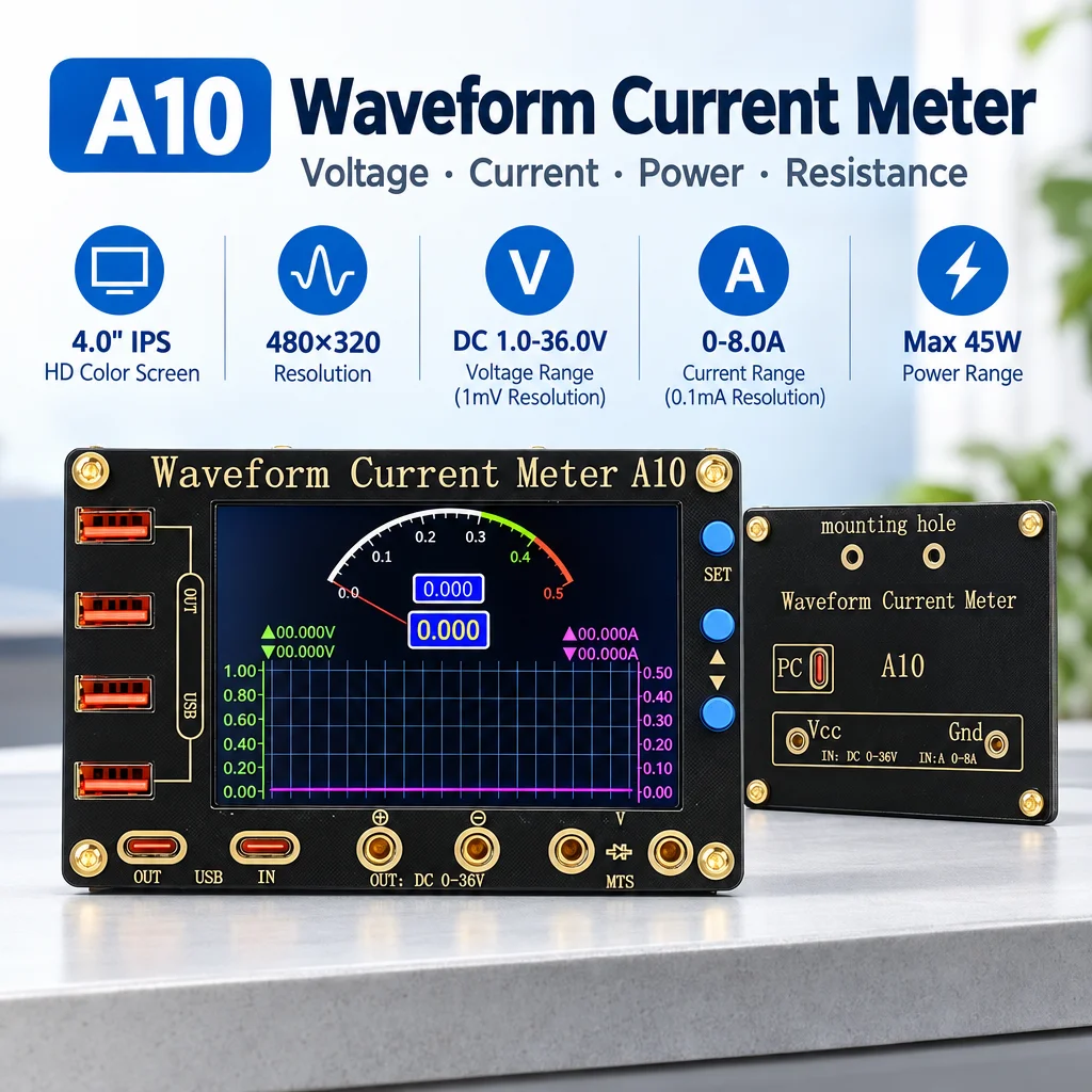 A10 DC 1 0 To 36V Voltage Current Power Tester 4 0 Inch IPS Display Diode Leakage Waveform Measuring Meter