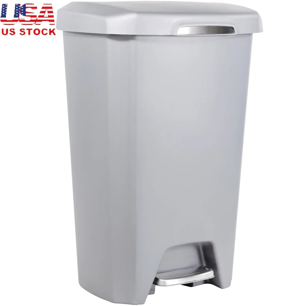 

Корзина для мусора с мягким закрыванием, 12 галлонов, кухонное мусорное ведро, контейнер для мусора в помещении, педаль, прочный пластик, серый дизайн