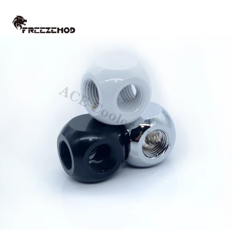 FREEZEMOD Multi-channel Cube Tee T-shaped Ball Fitting, G1/4 3X Inner Thread,Black Silver White, HDTD-3STB