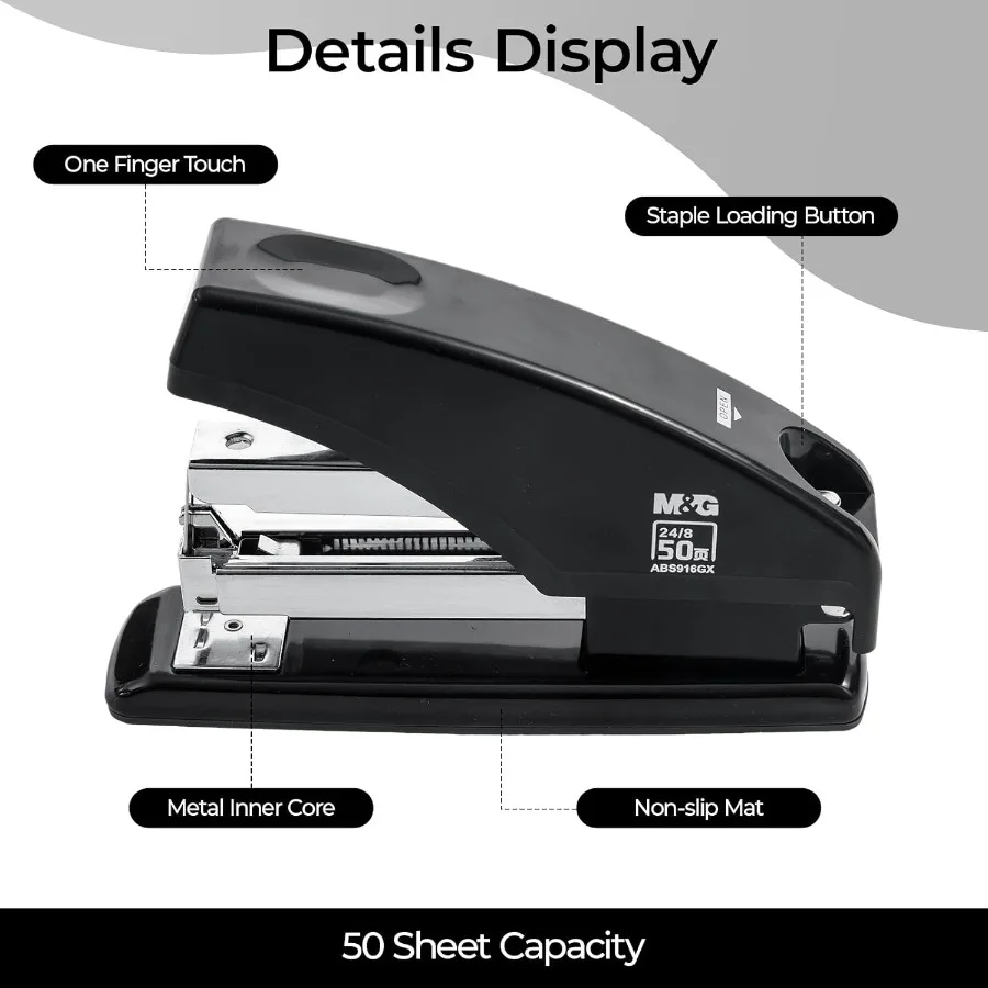 Effortless Stapler for Desk 50 Sheet Capacity Heavy Duty Desktop Stapler with 1000 Staples and Staple Remover One Finger Touch