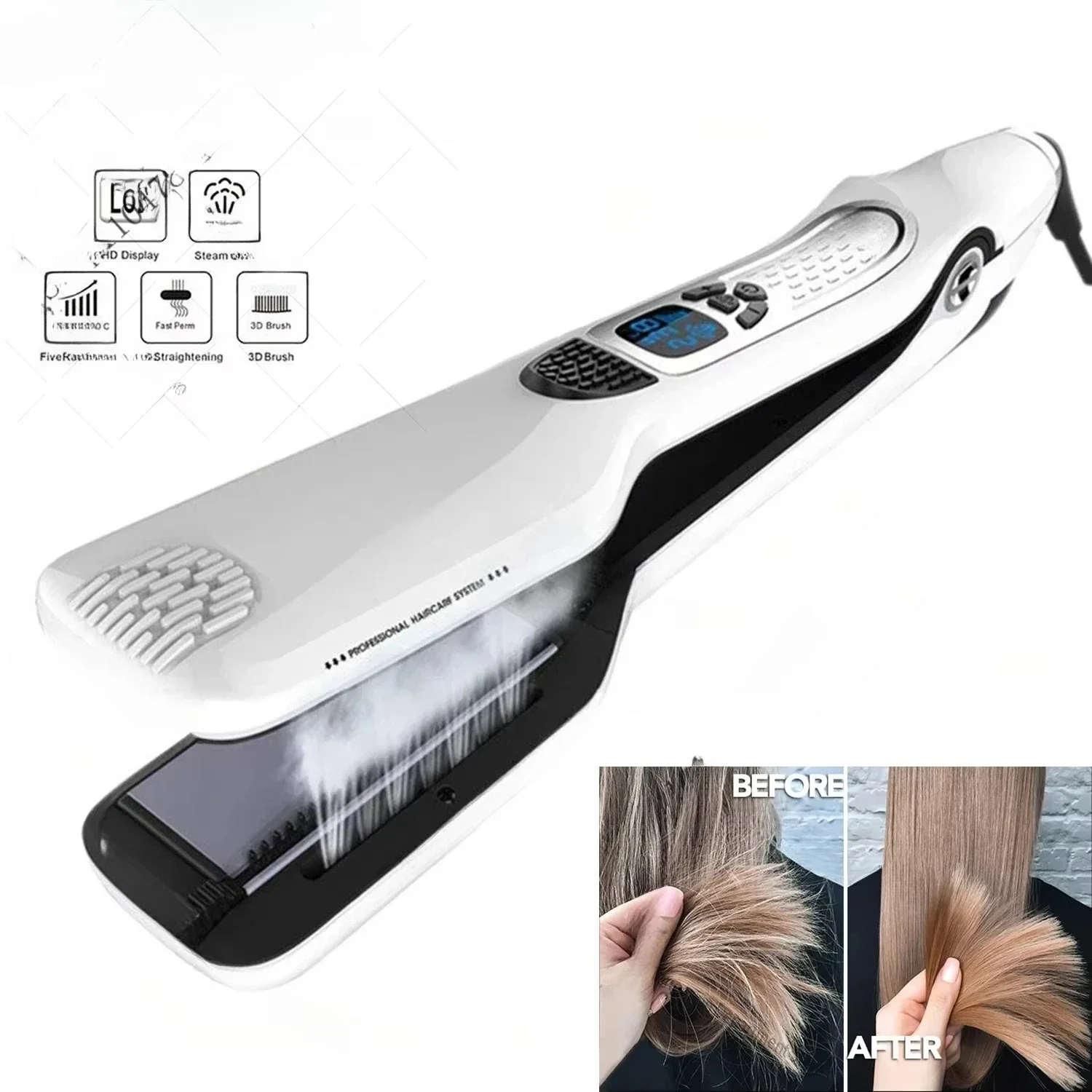 Cepillo alisador de pelo a vapor, plancha plana de cerámica, plancha alisadora de pelo profesional, peine eléctrico para prensar el cabello, peine calefactor