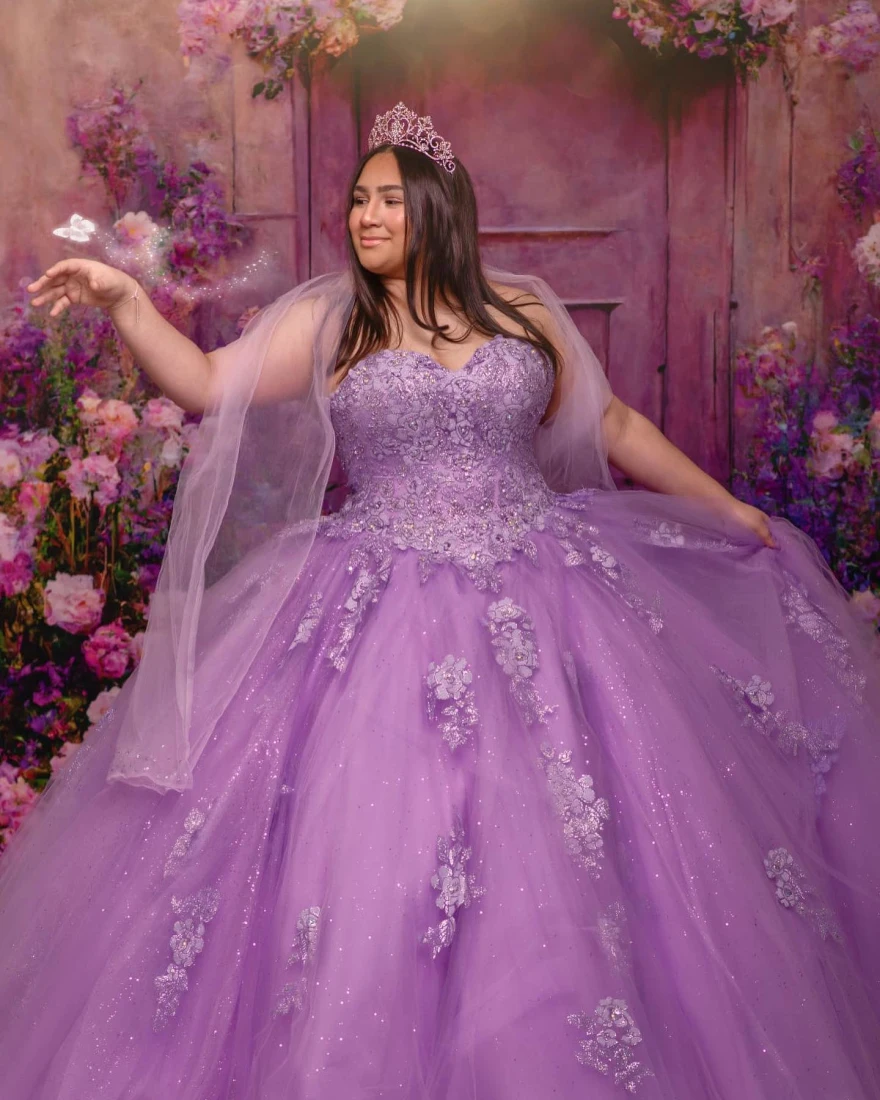 Lorencia Purple Quinceanera Dresses 2024 Ball Gown Lace Appliques Beaded With Cape Sweet 15 Birthday Princess Party Gowns YQD78