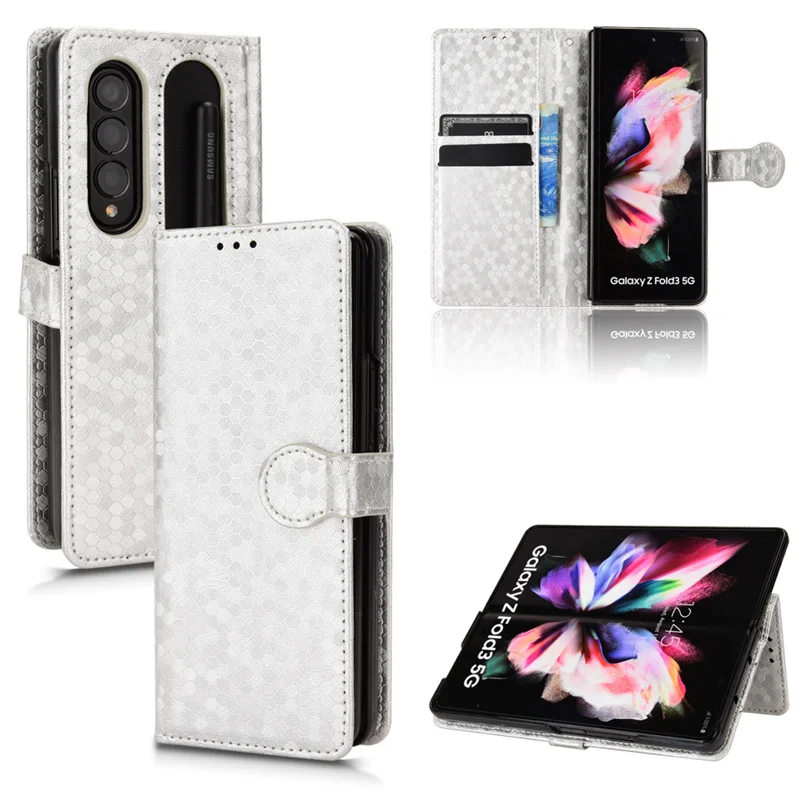 For Samsung Galaxy Z fold4 3 5G PU Leather Case Wave Dot Pattern Strap Lanyard Phone Case For Galaxy ZFold3 5G Wallet Phone Case