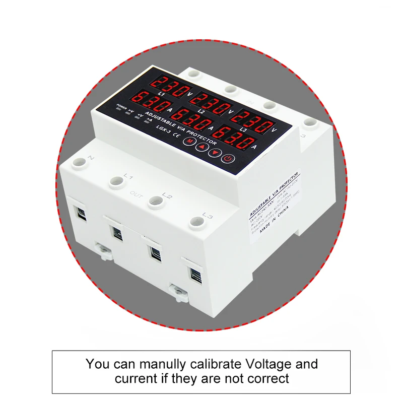 3P+N Din rail Voltmeter Ammeter adjustable Over and Under Voltage current limit protection Monitor  Six Digital Display